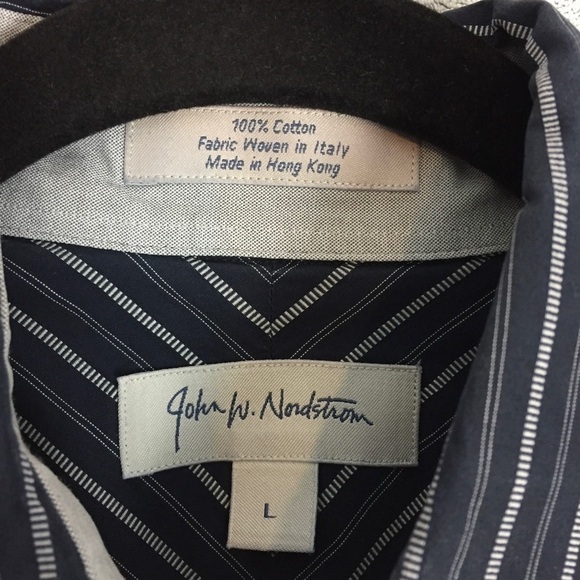 John W Nordstrom Shirt Mens Large Cotton Striped Long Sleeve Shoulder Pleats - Picture 7 of 10